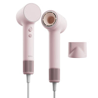 Laifen Air Pro 珊瑚粉色高速風筒正背面雙視圖，搭配標準順滑風嘴配件。