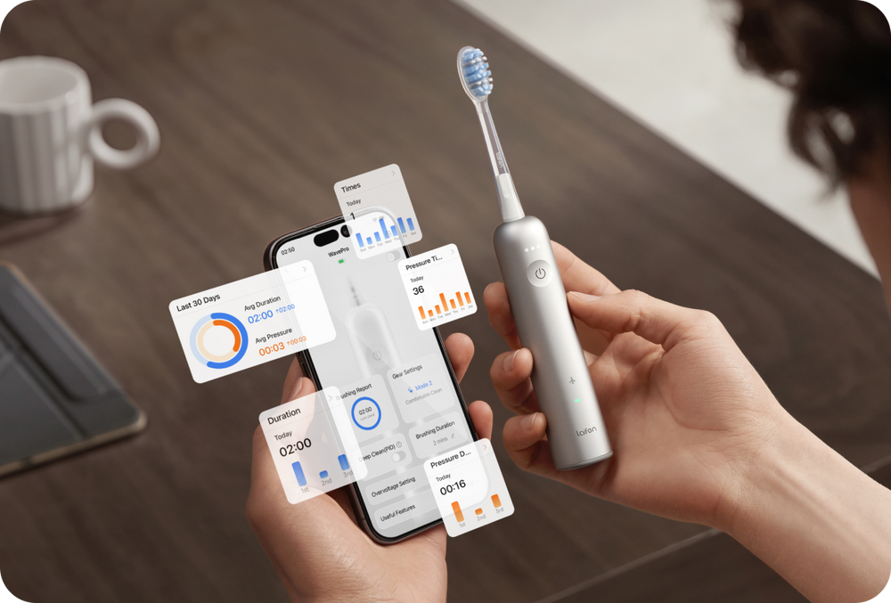 透過 Laifen 智能 App 查看個人化潔牙報告，從刷牙時長到月度表現全盤掌握，輕鬆優化日常潔齒習慣。