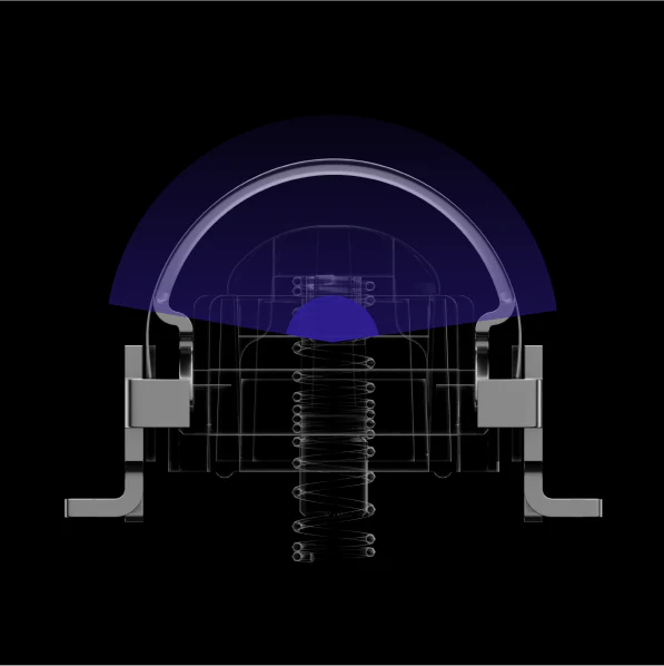 Laifen T1 Pro 長鬚版電鬚刨刀頭頂部透視，更寬的導鬚設計，兩側鬍鬚也能順滑剃除。